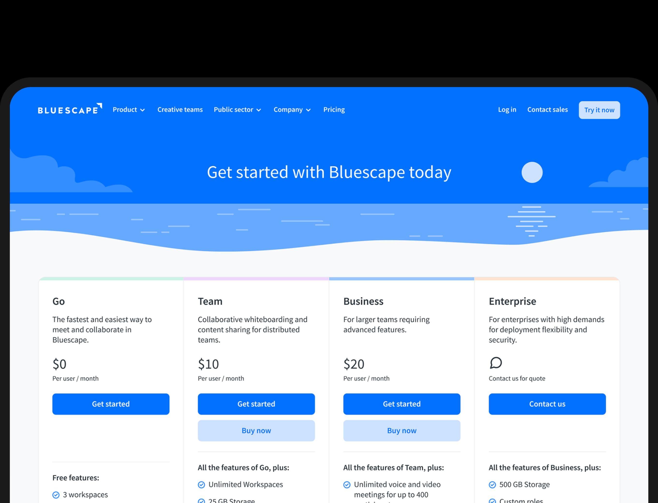 Bluescape web get started ui