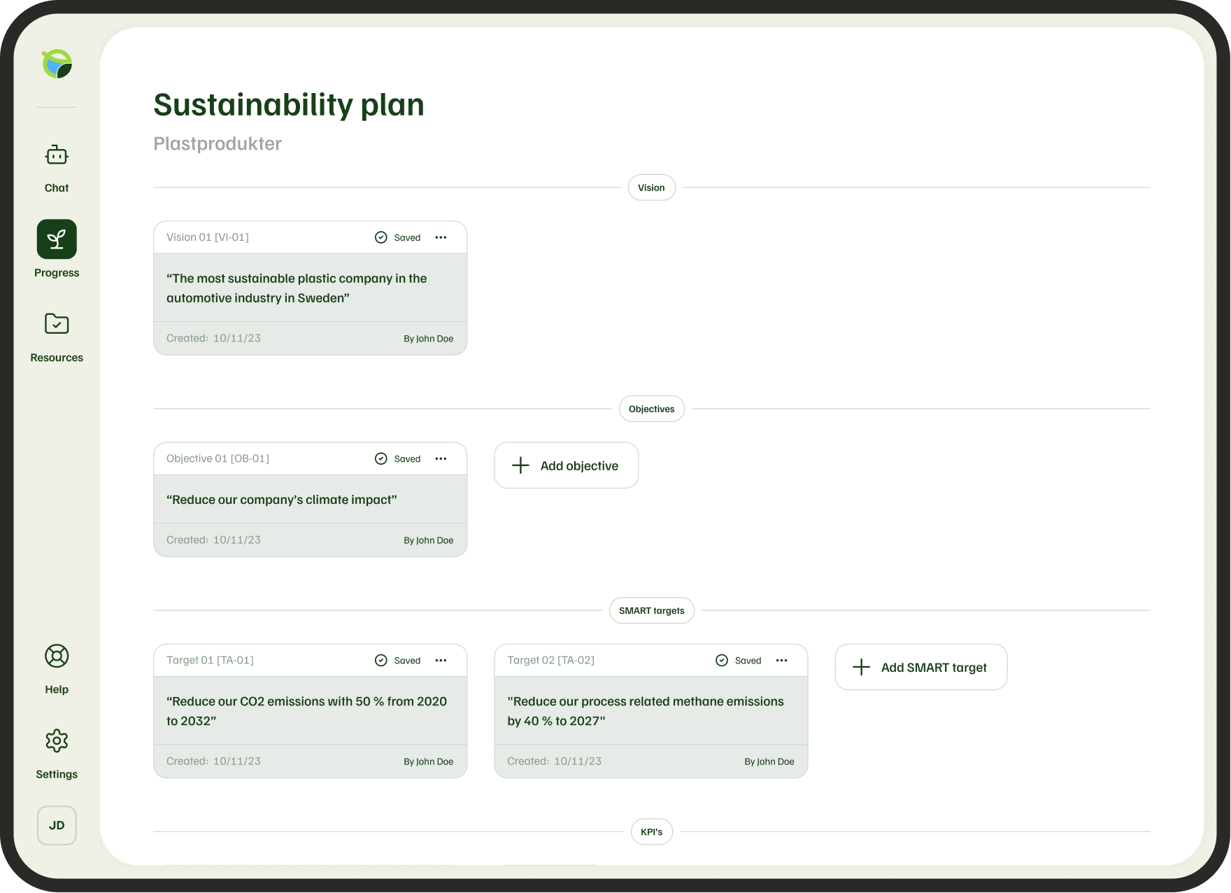 Enweave sustainability plan ui