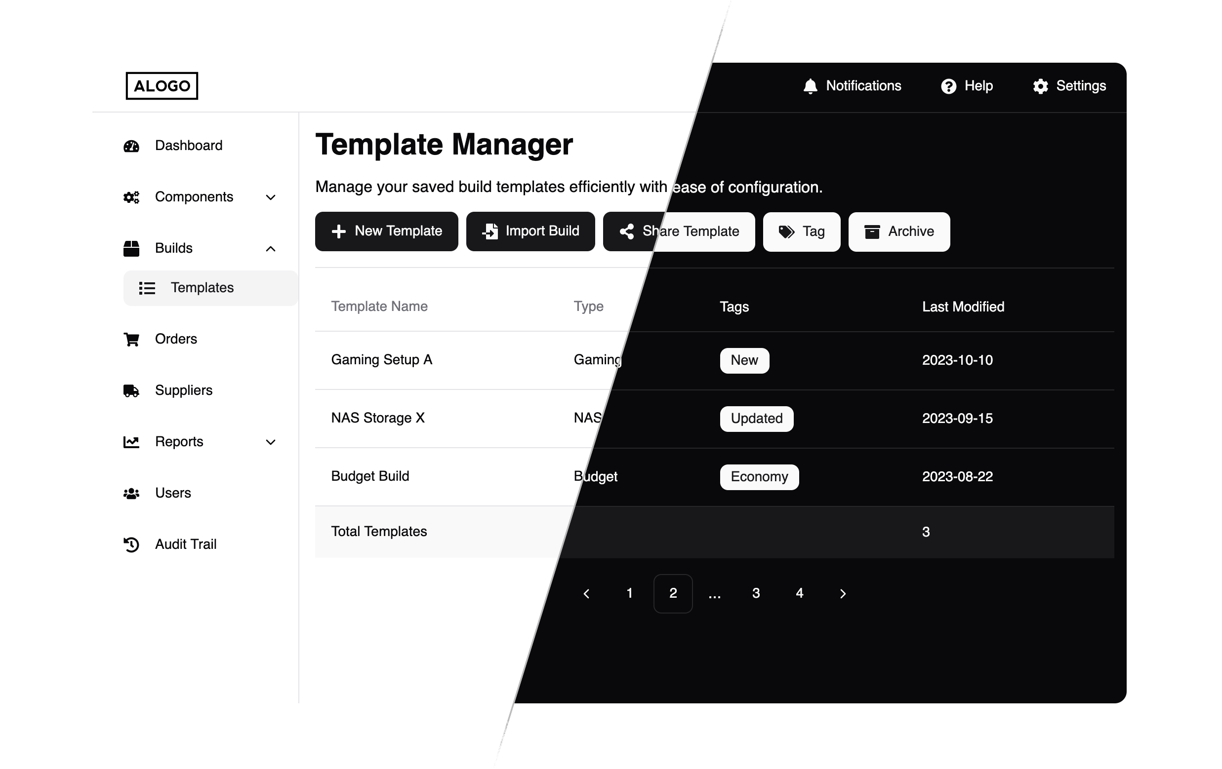Easy switching between light and dark mode themes in designs generated by Semanttic