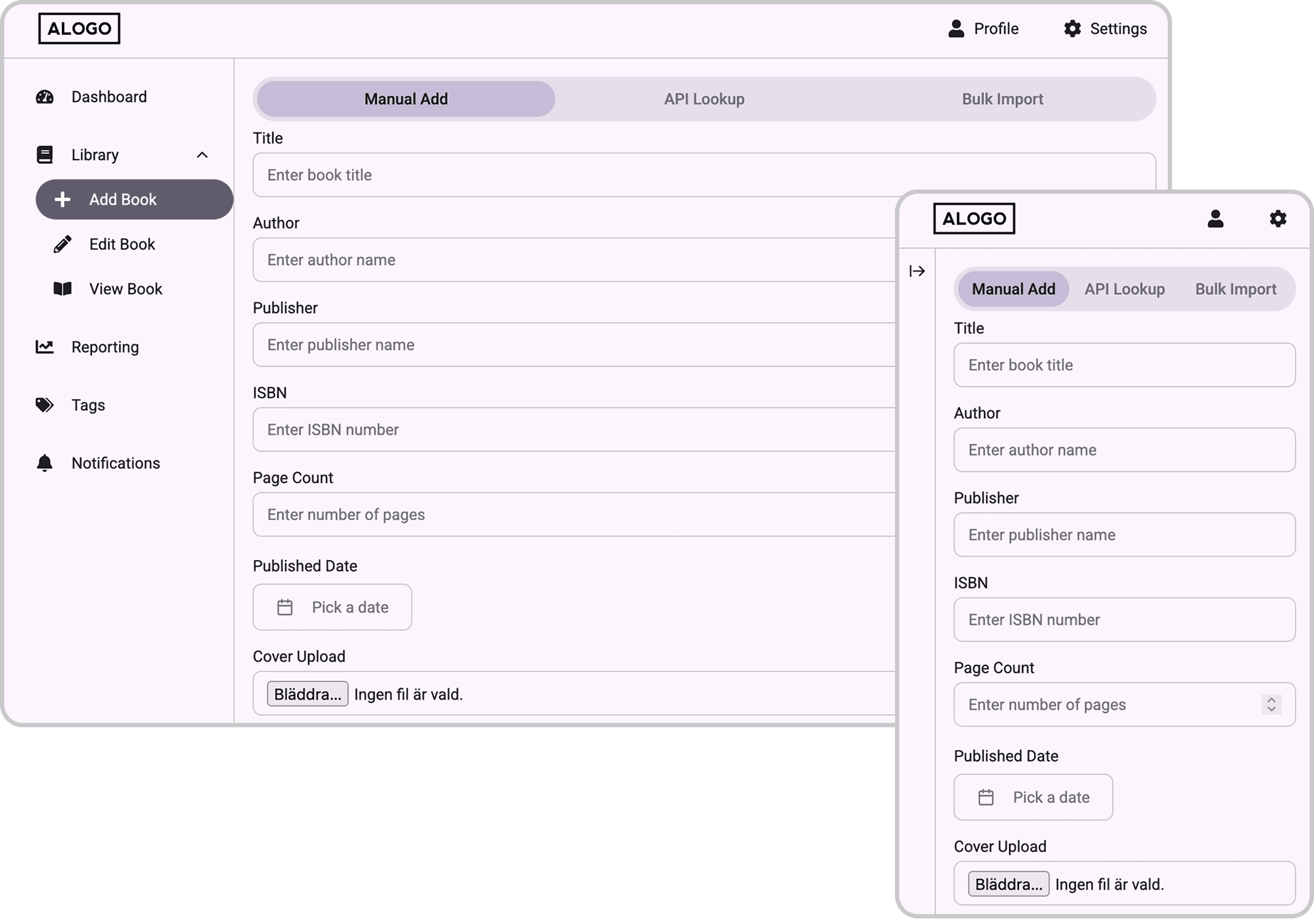 Showing the same design in two different responsive layouts generated by Semanttic