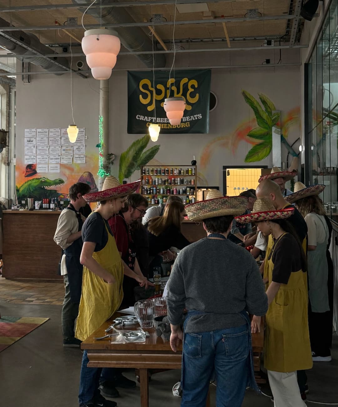 People standing around a table