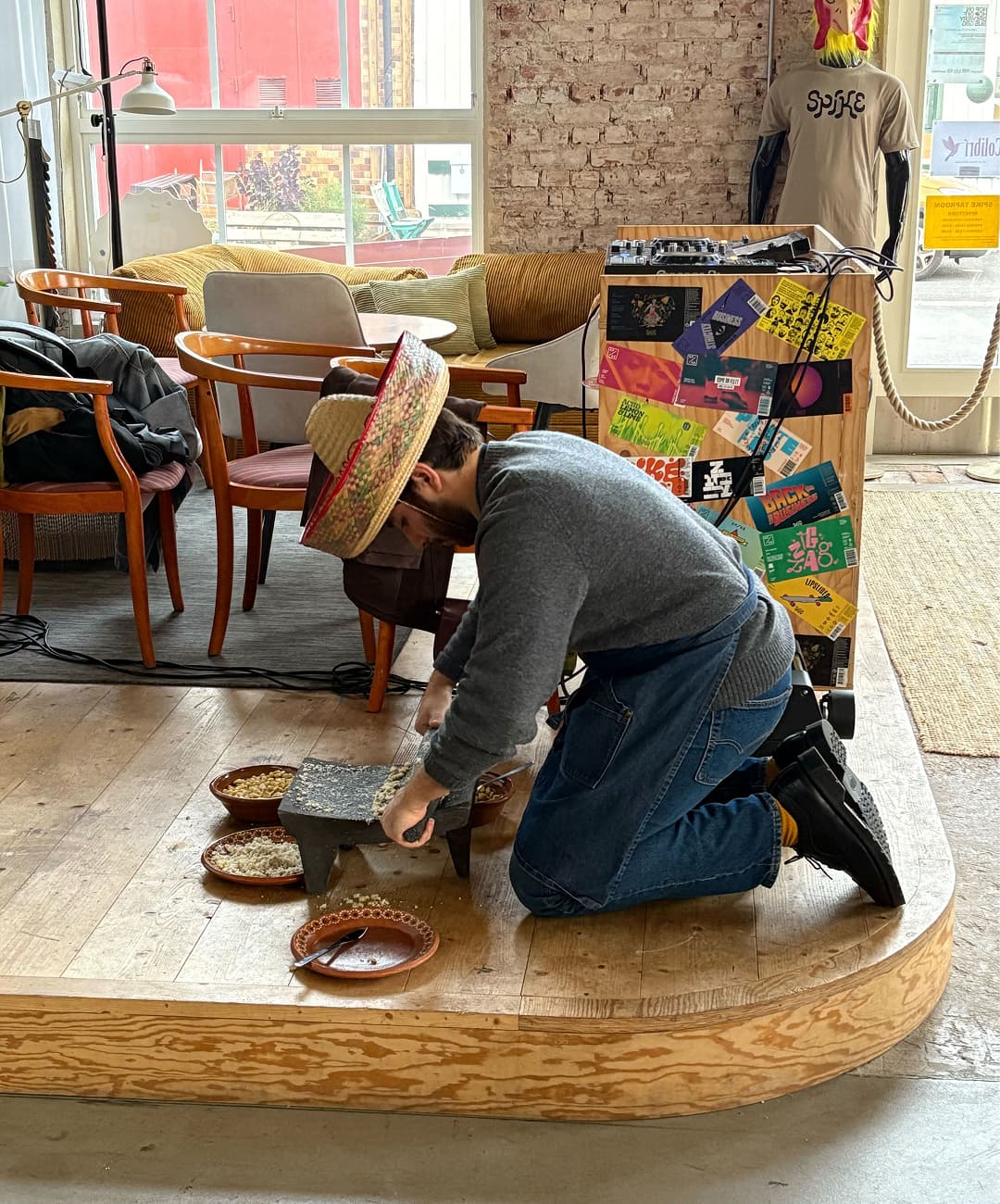 Guy rolling food on the floor